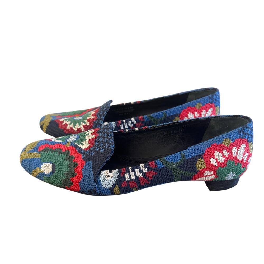 Tory Burch Sadie Needlepoint Flats Loafer Leather Shoes Size 8 - Picture 3 of 8